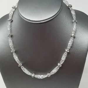 Silver Tone Mesh Necklace with Stardust Crystals